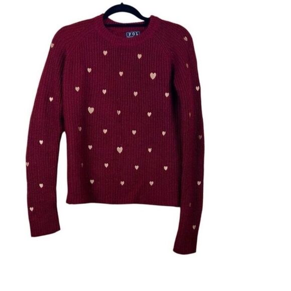 Pol Sweater Pullover Embroidered Gold Hearts Red Size S - Picture 1 of 4